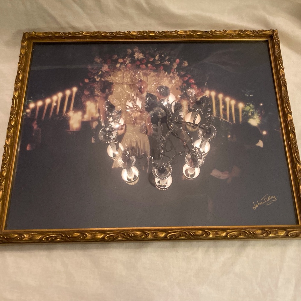 Vintage Italian photo frame for hanging black gold personal wedding photo shown